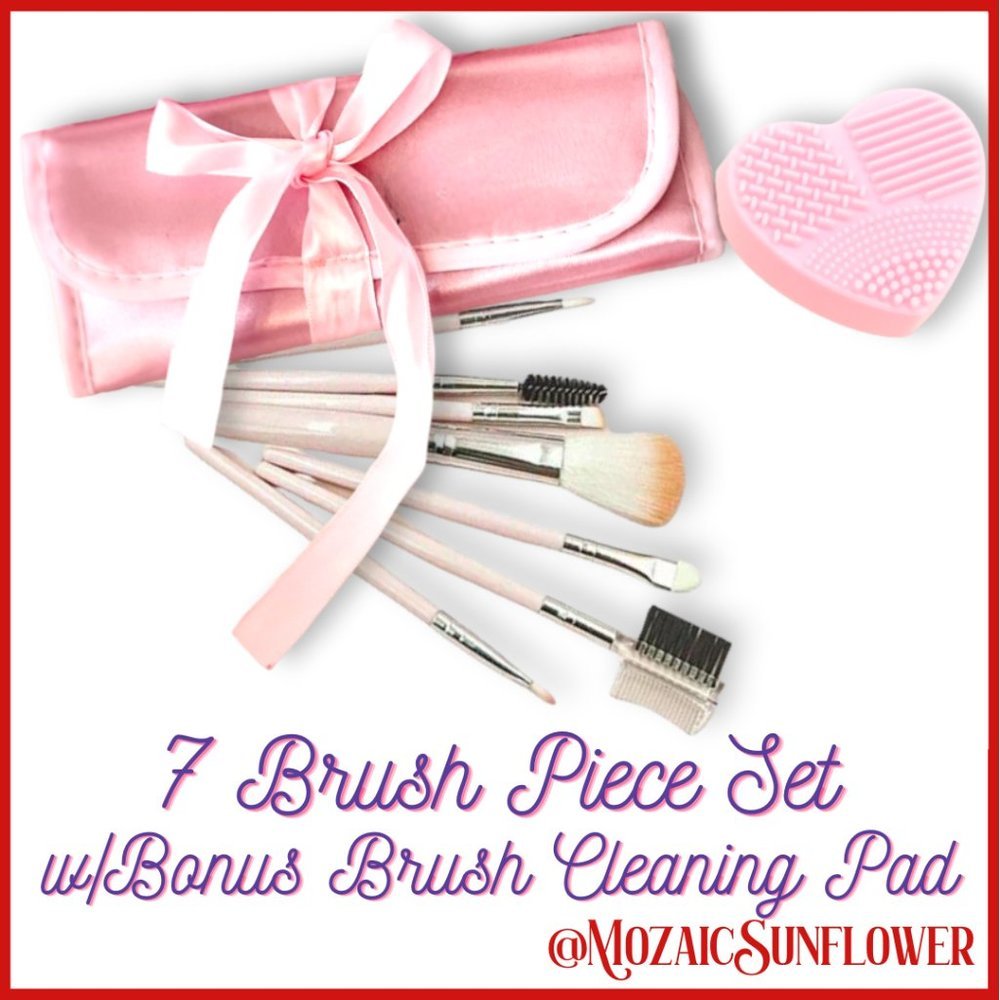 7 Pc Make Up Brush Travel Roll FREE Silicone Multi-surface Brush Cleaning Pad